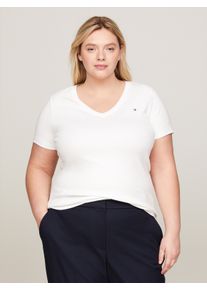 Damen V-Shirt "CRV NEW SLIM CODY V-NECK SS", beige, casual, Gr. 46, Tommy Hilfiger Curve, unifarben, Single Jersey, Obermaterial: 100% Baumwolle,