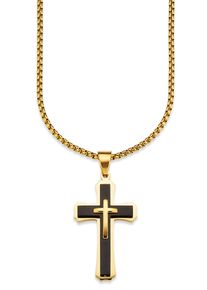 Bruno Banani Herren Kette mit Anhänger "Schmuck Geschenk Halskette Kreuz Venezianerkette", Edelstahl, L: 55cm B: 3mm, schwarz, Edelstahl, B:3mm,