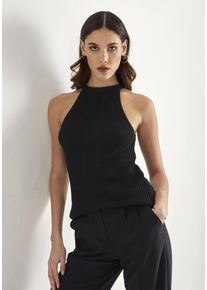 HECHTER PARIS Damen Stricktop, schwarz, feminin, Gr. 40, unifarben, Strick, Obermaterial: 50% Baumwolle, 50% Polyacryl, Tops, mit Neckholder
