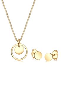 Elli Damen Schmuckset "Rund Plättchen Kette Ohrstecker 925 Silber", OneSize, ohne Stein, gold, Silber 925 (Sterlingsilber), Schmuck-Sets
