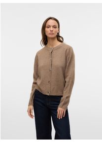 Véro Moda VERO MODA Damen Strickjacke "VMFIONA LS SHORT BUTTON CARDIGAN GA BOO"moon rock detail:melange with heart button, modisch, Gr. M, meliert, Strick,
