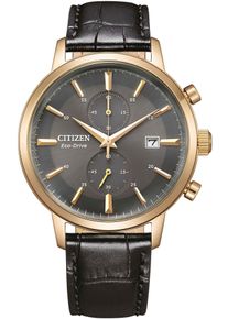Citizen Herren Chronograph, schwarz, Armbanduhren, Armbanduhr, Herrenuhr, Solar, Stoppfunktion, Lederarmband