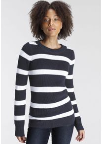 Arizona Damen Streifenpullover, blau, casual, Gr. 36, gestreift, kontrastfarbene Details, Feinstrick, Obermaterial: 50% Baumwolle, 50% Polyacryl,