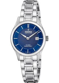 Festina Damen Quarzuhrsilberfarben, blau, Armbanduhren, Armbanduhr, Damenuhr, Swiss Made, Edelstahlarmband, analog, Datum