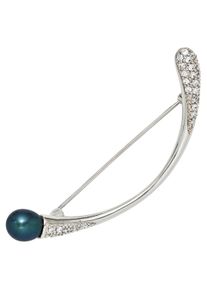 Jobo Damen Brosche, silber, Silber 925 (Sterlingsilber), Perlen, Broschen, 925 Silber mit synthetischer Perle und 29 Zirkonia