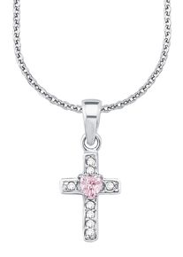 Amor Mädchen Kette mit Anhänger "rosa Herz, Kreuz, 2021302", Silber 925 (Sterlingsilber), L: 38cm, bunt, Silber 925 (Sterlingsilber), Halsketten, mit