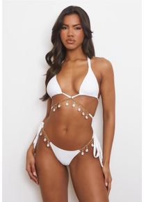 MODA MINX Damen Bikini-Hose "Iris Droplet", weiß, Gr. M, unifarben, 82% Polyamid, 18% Elasthan, Badehosen, mit seitlicher Bindung und funkelnden