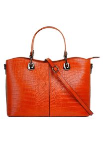 CLUTY Damen Henkeltasche, orange, Leder, Reptilienprägung, Taschen, echt Leder, Made in Italy