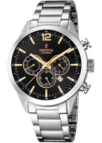 Festina Herren Chronograph "Timeless Chronograph", silber, Armbanduhren, Armbanduhr, Quarzuhr, Herrenuhr, Stoppfunktion, Lederarmband