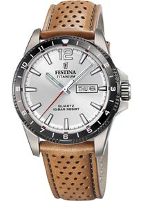 Festina Herren Quarzuhr "Calendario Titanium", braun, Armbanduhren, Armbanduhr, Herrenuhr, Lederarmband, analog, Tag, Wochentag