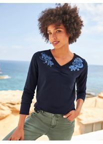 Heine Damen Paillettenshirt "Shirt", blau, Gr. 38, unifarben, 95% Baumwolle, 5% Elasthan, Shirts