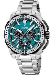 Festina Herren Chronograph "Chrono Bike 2025"silberfarben, petrolfarben, Armbanduhren, Quarzuhr, Armbanduhr, Herrenuhr, Edelstahlarmband, analog, Tag