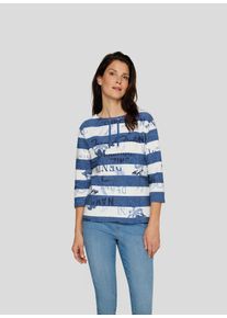 Rabe Damen 3/4-Arm-Shirtdunkel jeans, casual, Gr. 42, gestreift, bedruckt, Obermaterial: 100% Baumwolle, Shirts, mit Streifenmuster und Print