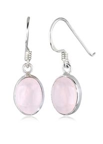 Elli Damen Paar Ohrhänger "Rosenquarz Basic Elegant Oval 925 Silber", OneSize,mit Steinen, Silber 925 (Sterlingsilber), rosa, Silber 925