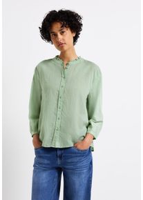 Street One Damen Rüschenbluse, grün, casual, Gr. 44, unifarben, Web, 60% Leinen, 40% Baumwolle, Blusen, farbig