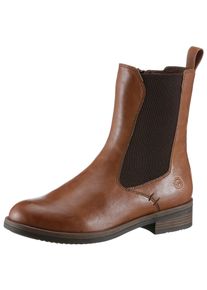 Tamaris Damen Chelseaboots, Gr. 37, braun, Lederimitat, Elastischer Einsatz, used, unifarben mit Farbeinsatz, klassisch, Schuhe, Blockabstz,