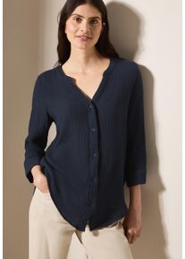 Cecil Damen Shirtbluse, blau, casual, Gr. XL, unifarben, Web, Obermaterial: 100% Baumwolle, Blusen, 3/4-Arm Musselin-Optik