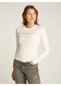 Tommy Jeans Damen Langarmshirt "TJW SLIM LINEAR TEE LS EXT", weiß, Basic, Gr. XL, unifarben, Jersey, Obermaterial: 100% Baumwolle, Shirts, mit