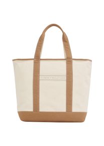 Tommy Hilfiger Damen Tragetasche "TH SUMMER CANVAS TOTE", braun, Textil, Taschen, Damen Henkeltasche, Beuteltasche, Strandtasche mit Kontrastbesatz