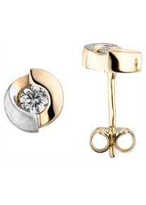 Jobo Damen Paar Ohrstecker, Gelbgold 333, gold, Gelbgold 333, Ohrringe, 333 Gold bicolor mit 2 Zirkonia
