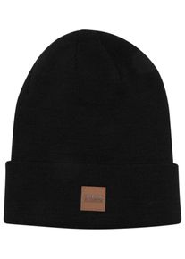 Urban Classics Damen Beanie "Urban Classics Unisex Synthetic Leatherpatch Long Beanie", schwarz, Kunstfaser, Mützen