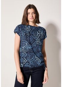 Cecil Damen Print-Shirt, blau, casual, Gr. XXL, bedruckt, Web, Stoff, 50% Baumwolle, 50% Modal, Shirts, mit Tunnelzug am Saum