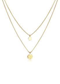 Elli Damen Gliederkette "2-lagig Layer Coin Plättchen Struktur 925 Silber", 55, Silber 925 (Sterlingsilber), L: 45cm, gold, Silber 925