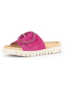 Gabor Damen Pantolette, Gr. 40, pink, Ziegenveloursleder, modisch, Schuhe, Plateau, Sommerschuh, Schlappen mit Zierperlen an der Zierschnalle