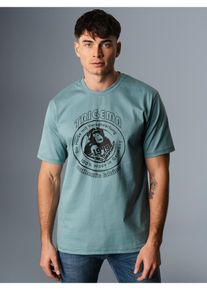 TRIGEMA Herren T-Shirt "TRIGEMA T-Shirt mit großem Printmotiv "TRIGEMA 1919"", grün, Gr. S, 100% Baumwolle, Shirts