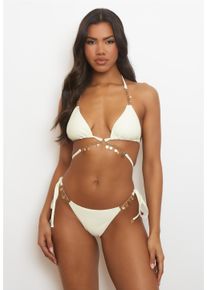 MODA MINX Damen Bikini-Hose "Valentina", beige, Gr. XL, unifarben, 82% Polyamid, 18% Elasthan, Badehosen, mit seitlicher Bindung und funkelnden