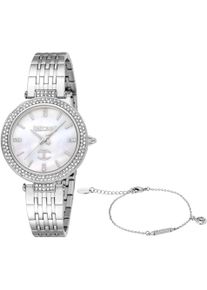 Damen Quarzuhr "Savoca", silber, JUST cavalli time, Armbanduhren, Armbanduhr, Damenuhr, Kristallsteine, Edelstahlarmband, Gerschenkidee