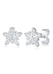 Elli Damen Paar Ohrstecker "Schneeflocke Winter Zirkonia 925er Sterling Silber", OneSize,mit Steinen, Silber 925 (Sterlingsilber), silber, Silber 925