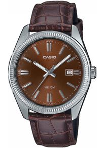 Damen Quarzuhr, braun, CASIO TIMELESS COLLECTION, Armbanduhren, Armbanduhr, Herrenuhr, Damenuhr, analog, Datum, Lederarmband
