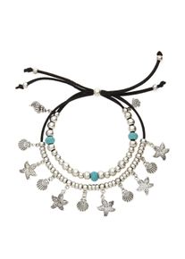 Lascana Damen Fußkette mit Anhänger "in Layer Look", bunt, modisch, glänzend, Metallmix, Fußkettchen, 2 reihiges Fußkettchen mit muschelförmige