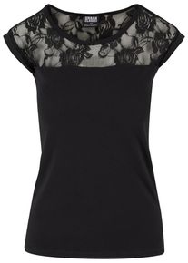 Urban Classics Herren Kurzarmshirt "Urban Classics Damen Ladies Top Laces Tee", schwarz, casual, Gr. XS, unifarben, 100% Baumwolle, Shirts