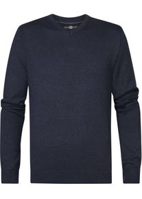 Herren Strickpullover "V-Neck Basic", blau, casual, Gr. M, PETROL INDUSTRIES, Strick, Obermaterial: 50% Baumwolle, 50% Polyacryl, Pullover