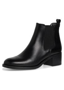 Tamaris Damen Chelseaboots, Gr. 37, schwarz, Glattleder, Elastischer Einsatz, unifarben, klassisch, Schuhe, Blockabsatz, Stiefelette, Schlupfschuh in