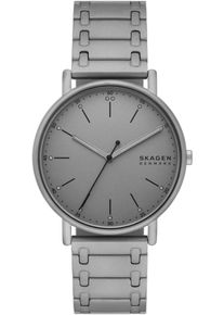 Skagen Damen Quarzuhr "SIGNATUR", grau, Armbanduhren, Armbanduhr, Herrenuhr, Damenuhr, Leuchtzeiger, Lederarmband