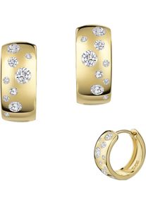 Firetti Damen Paar Creolen "Schmuck Geschenk Silber 925 Ohrschmuck Ohrringe Sternenhimmel", Silber 925 (Sterlingsilber), gold, Silber 925