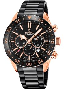 Festina Herren Chronograph "Keramik Kollektion", schwarz, Armbanduhren, Armbanduhr, Quarzuhr, Herrenuhr, Stoppfunktion, Edelstahlarmband