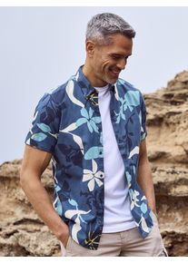Lerros Herren Kurzarmhemd "Lerros Sommerhemd in Hawaiian-Style", blau, Gr. M, 80% Baumwolle, 20% Leinen, Hemden