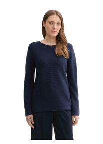 Tom Tailor Damen Strickpullover, blau, casual, Gr. S, Feinstrick, Obermaterial: 100% Baumwolle, Pullover, in Streifen Stuktur
