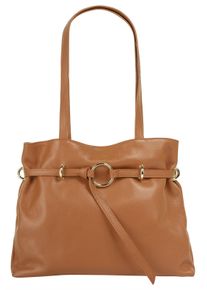 Samantha Look Damen Henkeltasche, braun, Leder, unifarben, leicht glänzend, Taschen, echt Leder, Made in Italy