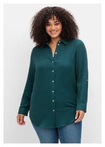 sheego Damen Hemdbluse "Große Größen", blau, feminin, Gr. 54, unifarben, Obermaterial: 100% Baumwolle, Blusen, aus Baumwolle, mit Krempelärmeln