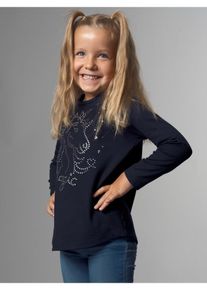 TRIGEMA Kinder Longsleeve "TRIGEMA Langarmshirt mit Glitzer-Einhorn", blau, casual, Gr. 116, 95% Baumwolle, 5% Elastan, Shirts