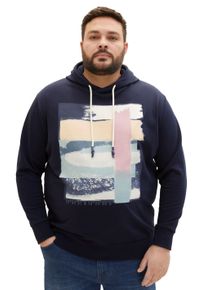 Tom Tailor PLUS Herren Kapuzensweatshirt, blau, casual, Gr. XXL, unifarben, bedruckt, Obermaterial: 60% Baumwolle, 40% Polyester, Sweatshirts, mit