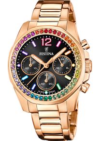 Festina Damen Chronograph "Boyfriend Collection", rosa, Armbanduhren, Armbanduhr, Quarzuhr, Damenuhr, Stoppfunktion, Regenbogen