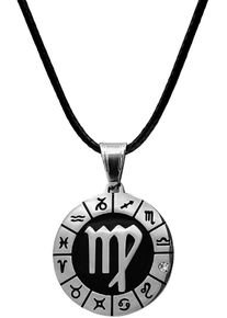 Firetti Damen Kette mit Anhänger "Schmuck Geschenk Edelstahl Leder Halsschmuck Halskette Sternzeichen", Jungfrau, Edelstahl-Leder, L: 80cm B: 2mm,