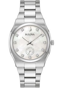 Bulova Damen Quarzuhr, silber, Armbanduhren, Armbanduhr, Damenuhr, Perlmuttzifferblatt, Diamant, Edelstahlarmband