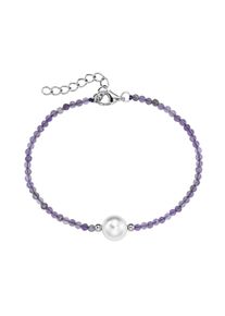 Smart Jewel Damen Armband "mit Edelstein-Kugeln + Muschelkern-Perle, Silber 925", 19cm, Silber 925 (Sterlingsilber), lila, Silber 925